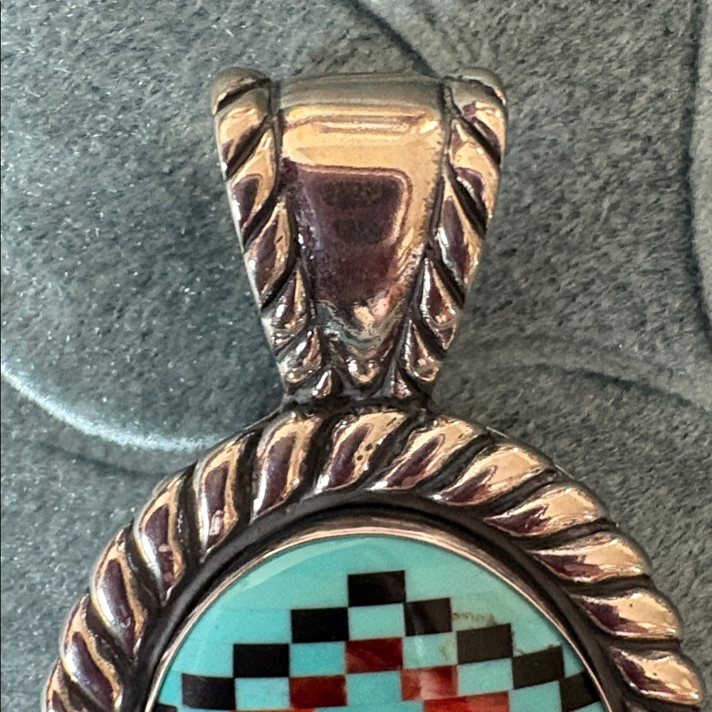 NWOT Carolyn Pollack / Sincerely Southwest Inlaid Silver/Turquoise/Black Pendant - Picture 10 of 13